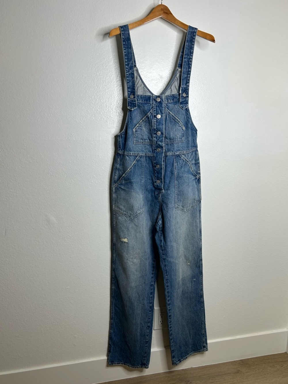 AMO Denim Golan Straight Leg Rigid Denim Button Overall Size Small